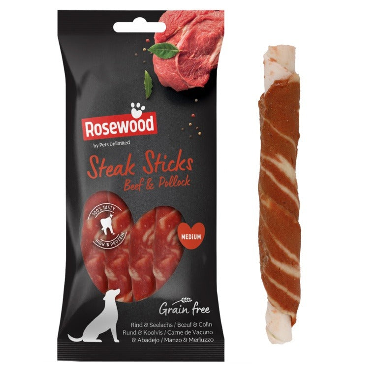 ROSEWOOD Steak Sticks Beef And Pollock Dog Treats Medium 90g