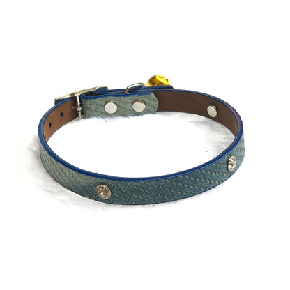 Crystal Studs Adjustable Kitten Cat Puppy Dog Small Pet Faux Leather Collar With Bell