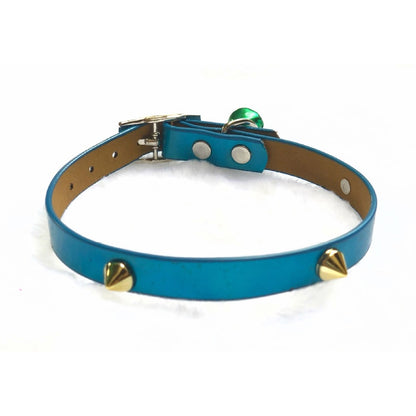 Pointy Studs Adjustable Kitten Cat Puppy Dog Small Pet Faux Leather Collar With Bell