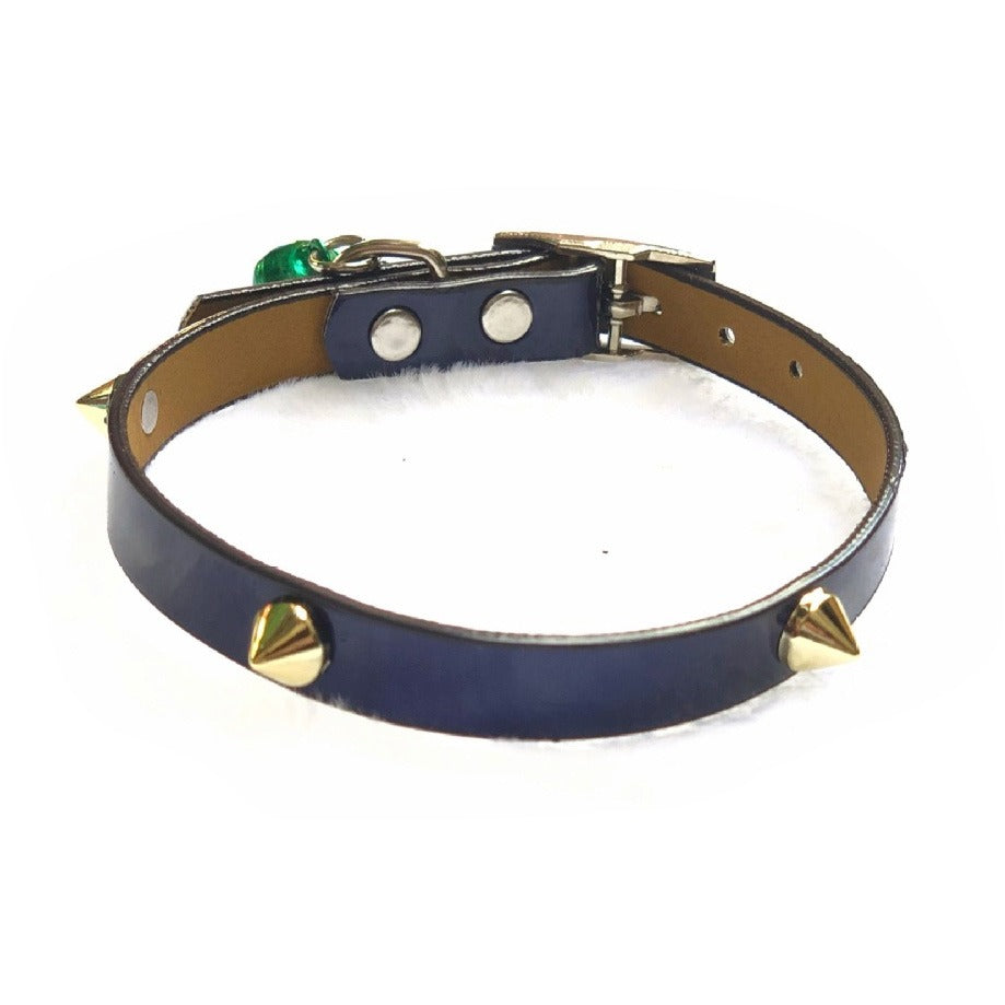 Pointy Studs Adjustable Kitten Cat Puppy Dog Small Pet Faux Leather Collar With Bell