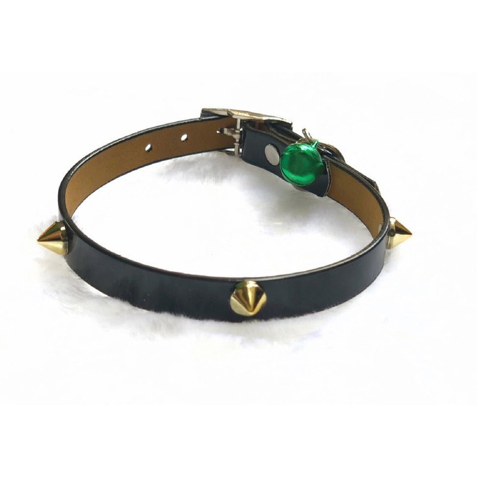 Pointy Studs Adjustable Kitten Cat Puppy Dog Small Pet Faux Leather Collar With Bell