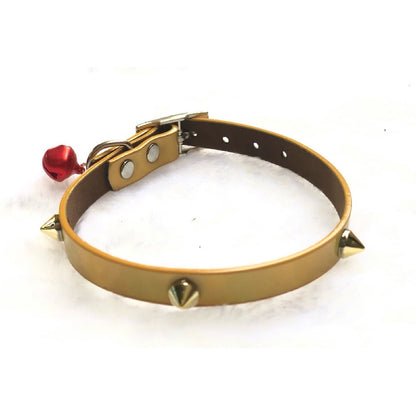 Pointy Studs Adjustable Kitten Cat Puppy Dog Small Pet Faux Leather Collar With Bell