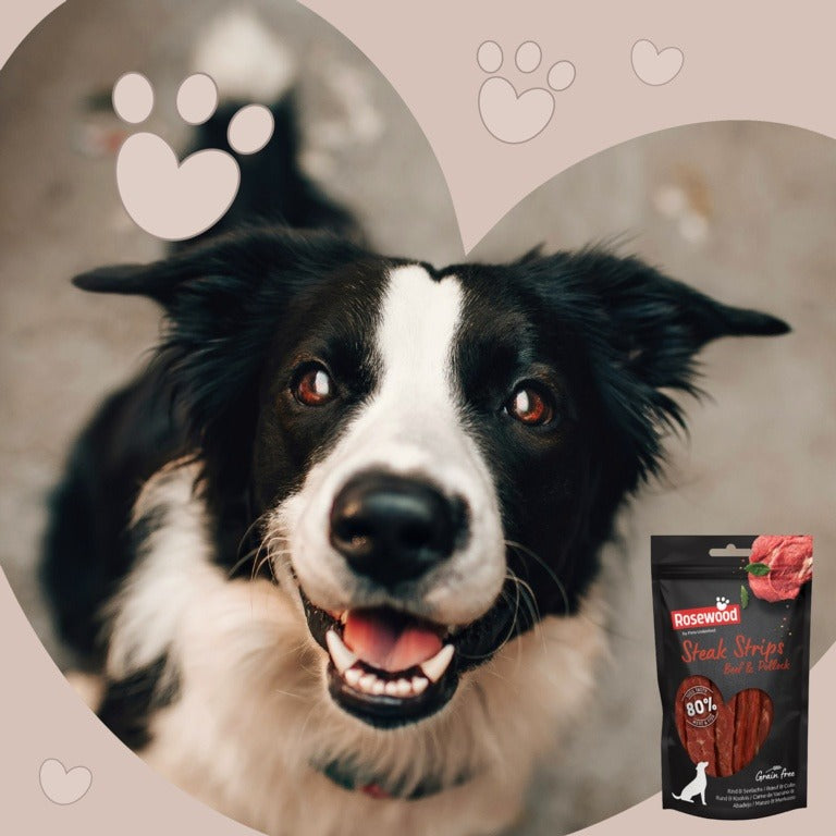 ROSEWOOD Steak Strips Beef And Pollock Dog Treats 100g