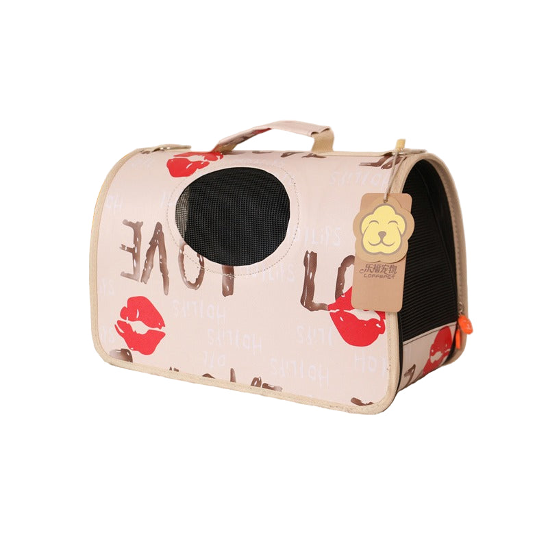 Red Lips Pink Ventilated Pet Travel Bag Cat Carrier Soft Crate Puppies Small Dogs