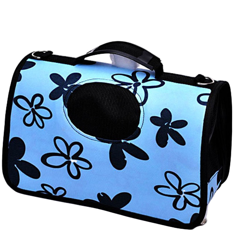 Blue Flower Ventilated Pet Travel Bag Cat Carrier Soft Crate Puppies Small Dogs