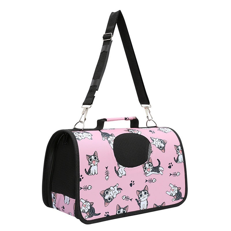 Cats Patterned Pink Ventilated Pet Travel Bag Cat Carrier Soft Crate Puppies Small Dogs