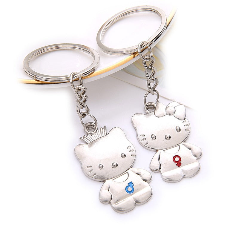 Kitten Cats Silver Couple Keyrings Lovers Puzzle Metal Keyring Set A Pair