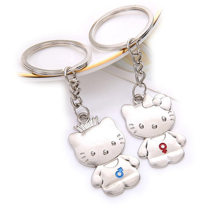 Kitten Cats Silver Couple Keyrings Lovers Puzzle Metal Keyring Set A Pair