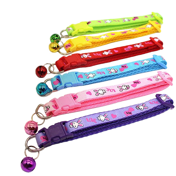 Bunny Rabbits Patterned Cat Collar Adjustable Kitten Puppy Dog Bell Snap Buckle