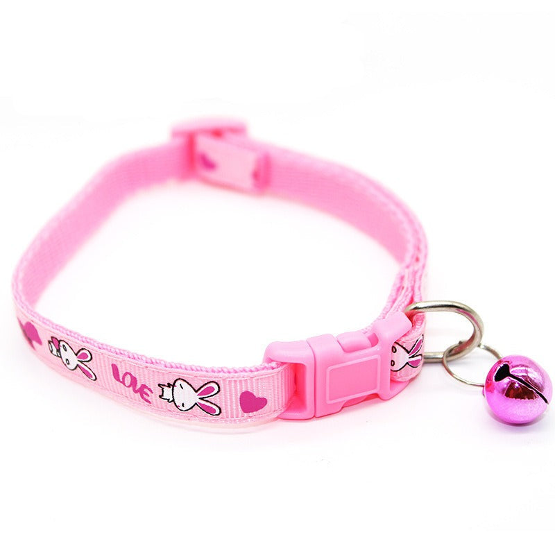 Bunny Rabbits Patterned Cat Collar Adjustable Kitten Puppy Dog Bell Snap Buckle