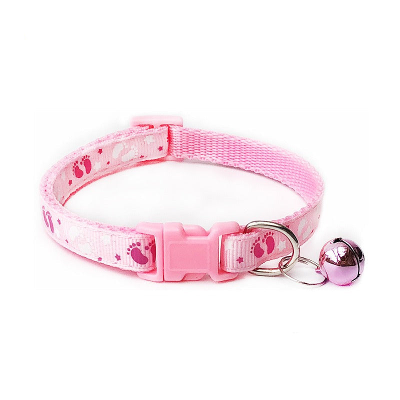 Baby Footprint Patterned Adjustable Kitten Cat Collar With Bell And Snap Buckle