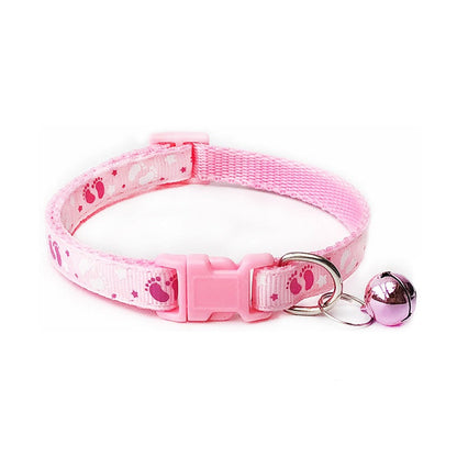 Baby Footprint Patterned Adjustable Kitten Cat Collar With Bell And Snap Buckle