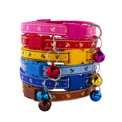 Anchor Printing Adjustable Kitten Cat Collar With Bell And Snap Buckle