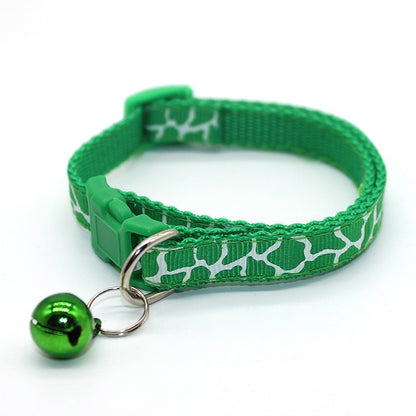 Leopard Skin Patterned Adjustable Kitten Cat Collar With Bell And Snap Buckle