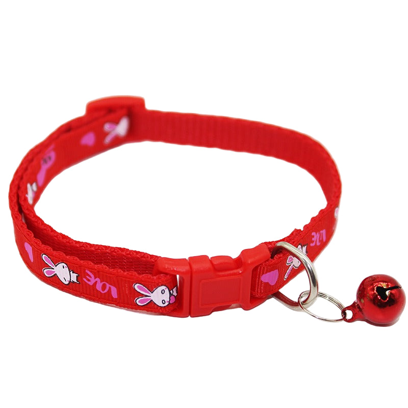 Bunny Rabbits Patterned Cat Collar Adjustable Kitten Puppy Dog Bell Snap Buckle