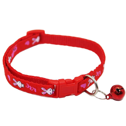 Bunny Rabbits Patterned Cat Collar Adjustable Kitten Puppy Dog Bell Snap Buckle