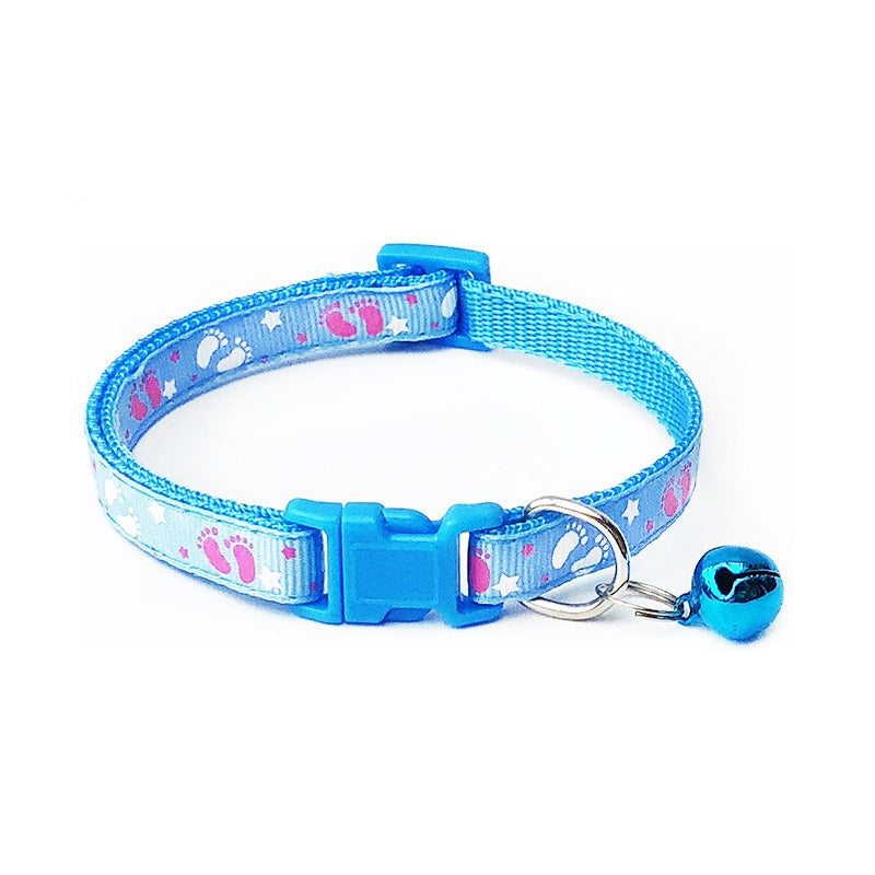 Baby Footprint Patterned Adjustable Kitten Cat Collar With Bell And Snap Buckle
