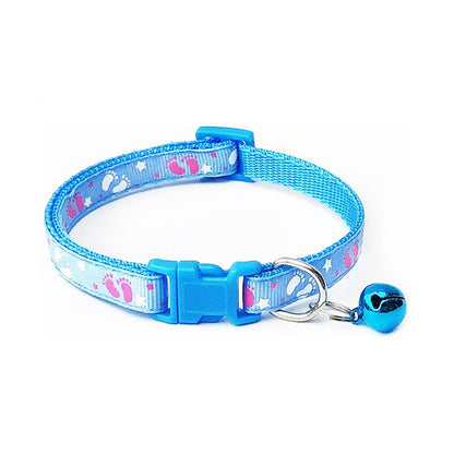 Baby Footprint Patterned Adjustable Kitten Cat Collar With Bell And Snap Buckle