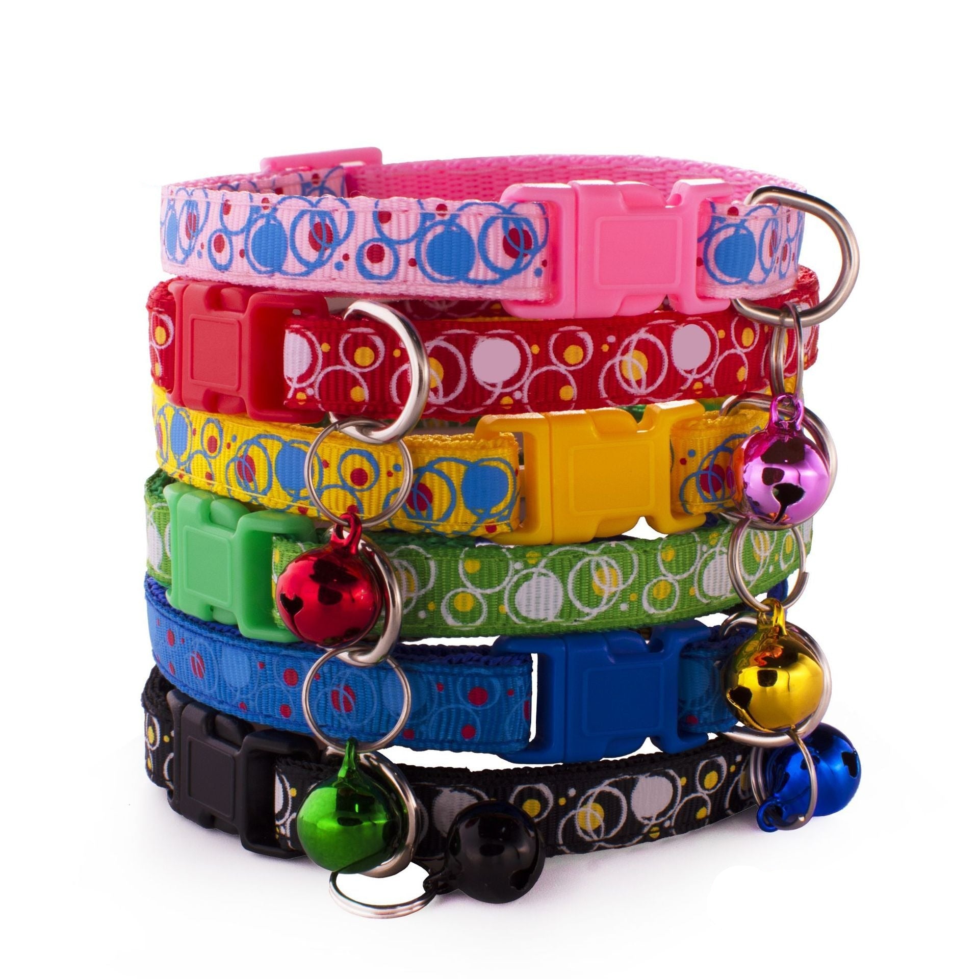 Bubble Patterned Adjustable Kitten Cat Collar With Bell And Snap Buckle