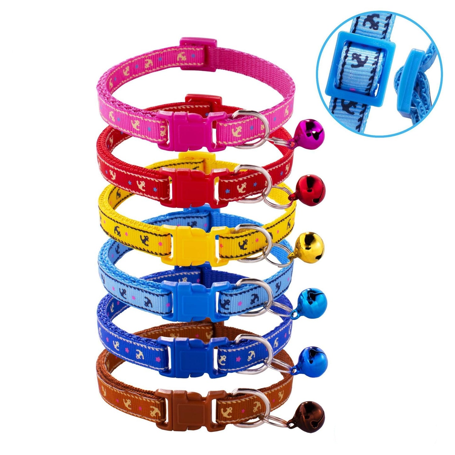 Anchor Printing Adjustable Kitten Cat Collar With Bell And Snap Buckle