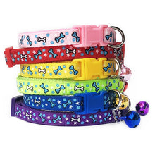Bones Patterned Adjustable Kitten Cat Collar With Bell And Snap Buckle