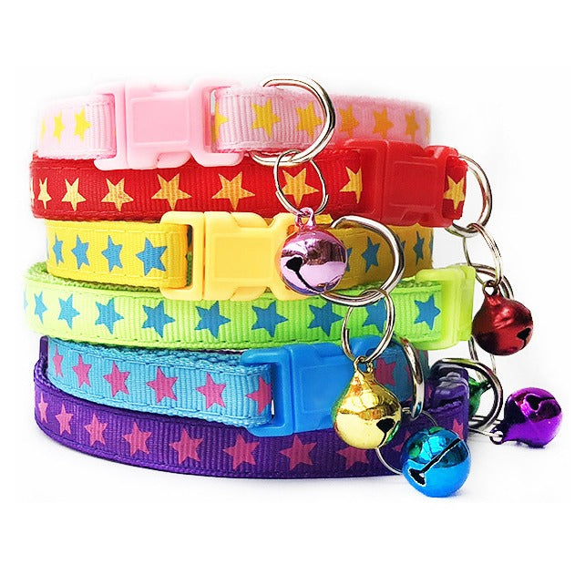 Little Stars Adjustable Kitten Cat Collar With Bell And Snap Buckle