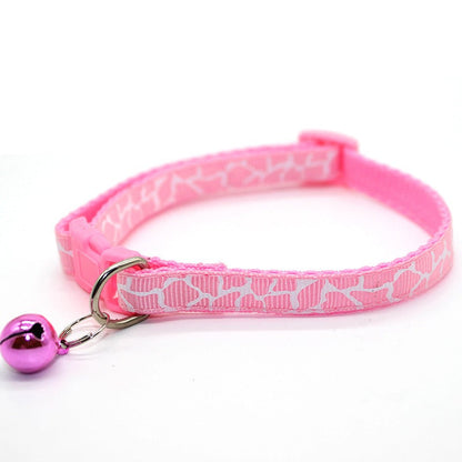 Leopard Skin Patterned Adjustable Kitten Cat Collar With Bell And Snap Buckle