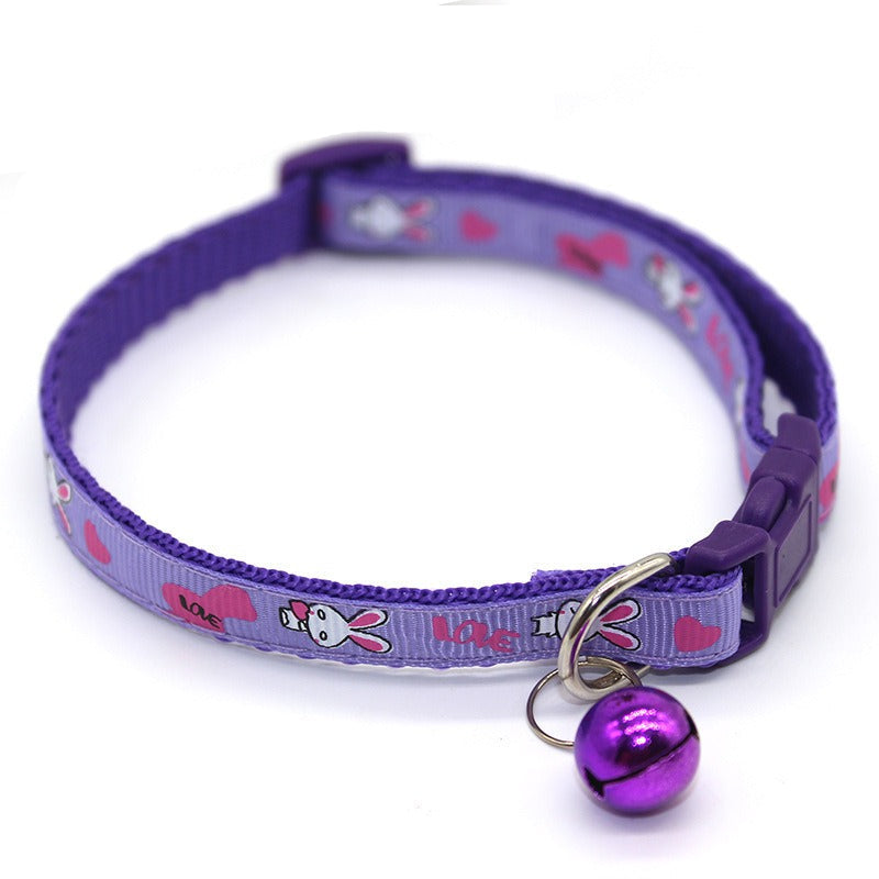 Bunny Rabbits Patterned Cat Collar Adjustable Kitten Puppy Dog Bell Snap Buckle