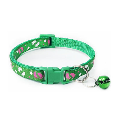 Baby Footprint Patterned Adjustable Kitten Cat Collar With Bell And Snap Buckle