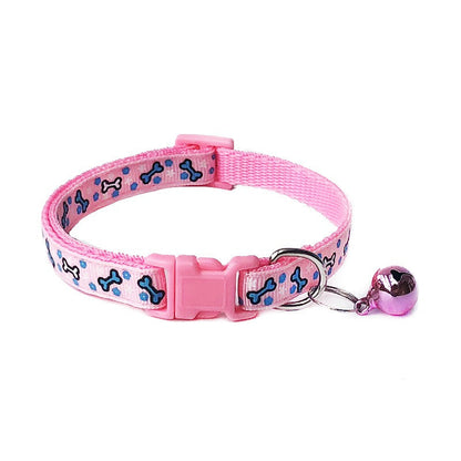 Bones Patterned Adjustable Kitten Cat Collar With Bell And Snap Buckle