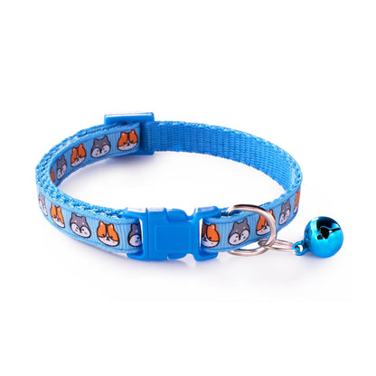 Shiba Inu Printing Adjustable Kitten Cat Collar With Bell And Snap Buckle