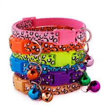 Leopard Skin Patterned Adjustable Kitten Cat Collar With Bell And Snap Buckle