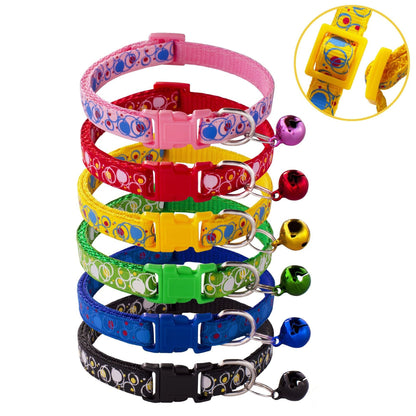 Bubble Patterned Adjustable Kitten Cat Collar With Bell And Snap Buckle