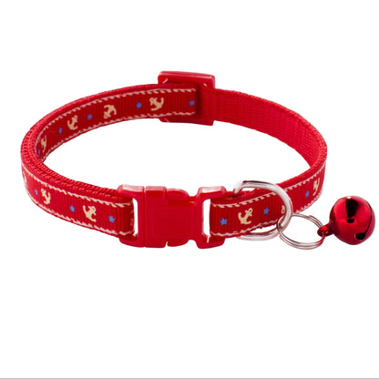 Anchor Printing Adjustable Kitten Cat Collar With Bell And Snap Buckle