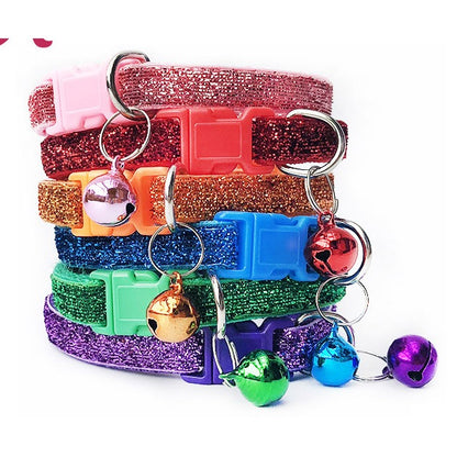 Sparkling Glitter Cat Collar Adjustable Kitten Puppy Dog Pet Bell Snap Buckle