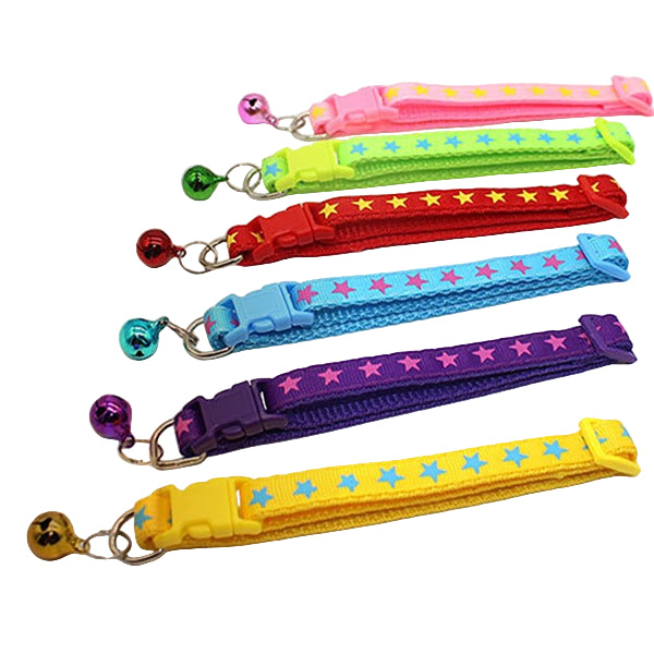 Little Stars Adjustable Kitten Cat Collar With Bell And Snap Buckle