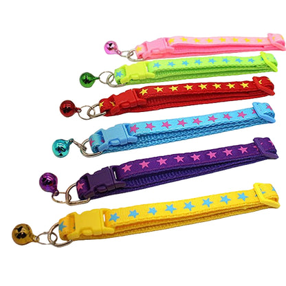 Little Stars Adjustable Kitten Cat Collar With Bell And Snap Buckle