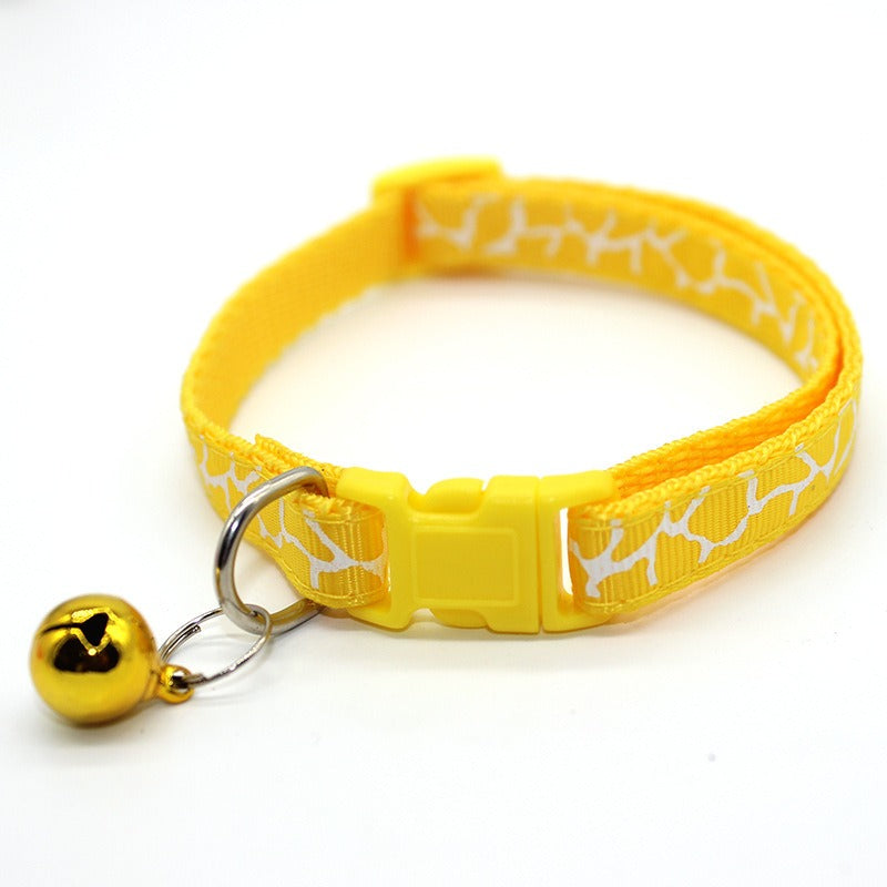 Leopard Skin Patterned Adjustable Kitten Cat Collar With Bell And Snap Buckle