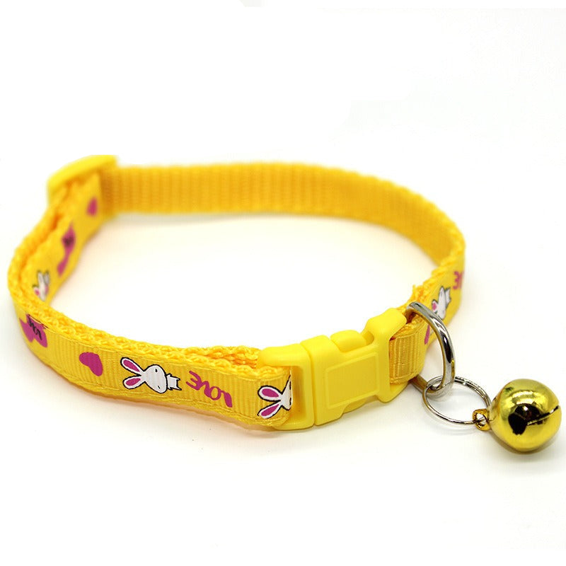 Bunny Rabbits Patterned Cat Collar Adjustable Kitten Puppy Dog Bell Snap Buckle