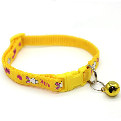 Bunny Rabbits Patterned Cat Collar Adjustable Kitten Puppy Dog Bell Snap Buckle