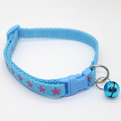 Little Stars Adjustable Kitten Cat Collar With Bell And Snap Buckle