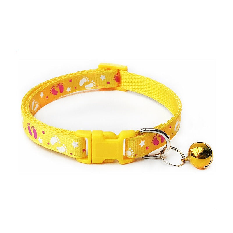 Baby Footprint Patterned Adjustable Kitten Cat Collar With Bell And Snap Buckle