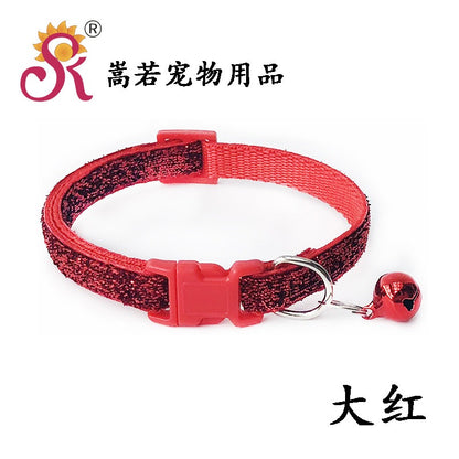 Sparkling Glitter Cat Collar Adjustable Kitten Puppy Dog Pet Bell Snap Buckle