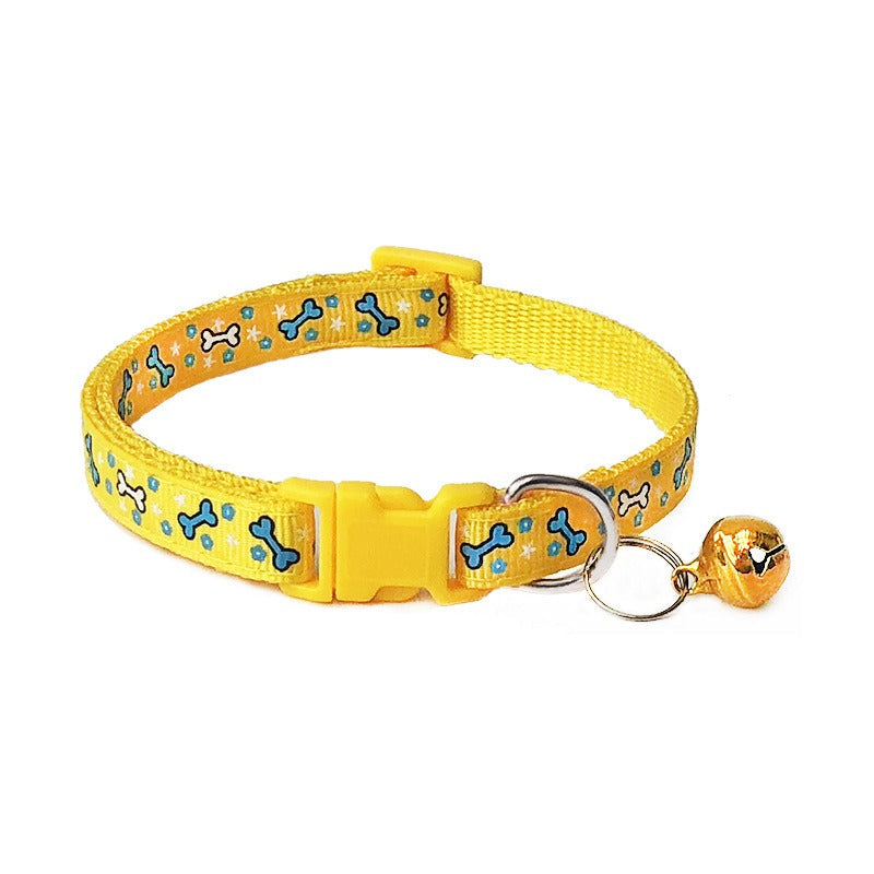 Bones Patterned Adjustable Kitten Cat Collar With Bell And Snap Buckle