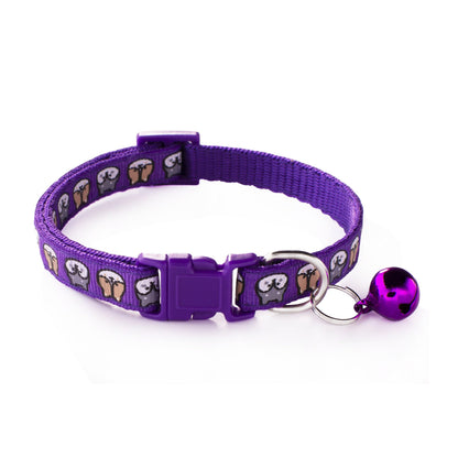 Shiba Inu Printing Adjustable Kitten Cat Collar With Bell And Snap Buckle