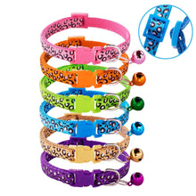 Leopard Skin Patterned Adjustable Kitten Cat Collar With Bell And Snap Buckle