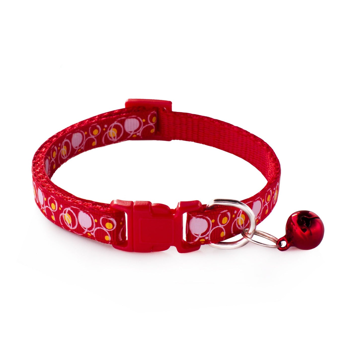 Bubble Patterned Adjustable Kitten Cat Collar With Bell And Snap Buckle