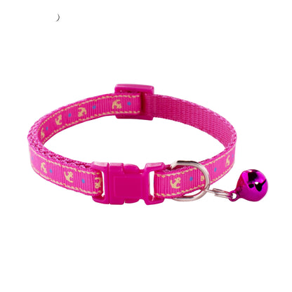 Anchor Printing Adjustable Kitten Cat Collar With Bell And Snap Buckle