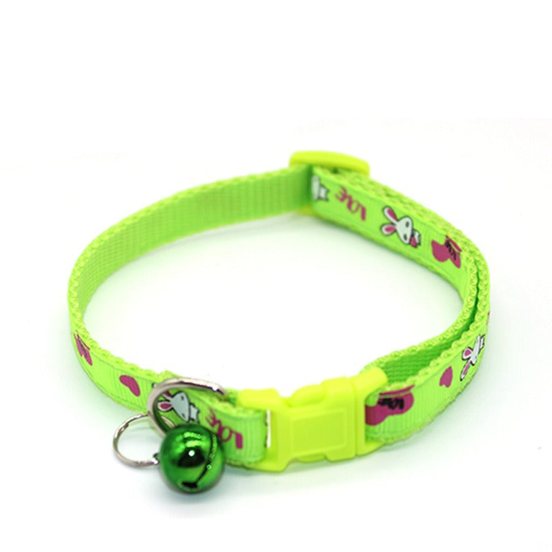 Bunny Rabbits Patterned Cat Collar Adjustable Kitten Puppy Dog Bell Snap Buckle