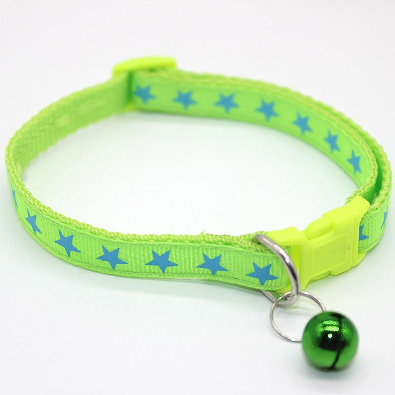 Little Stars Adjustable Kitten Cat Collar With Bell And Snap Buckle